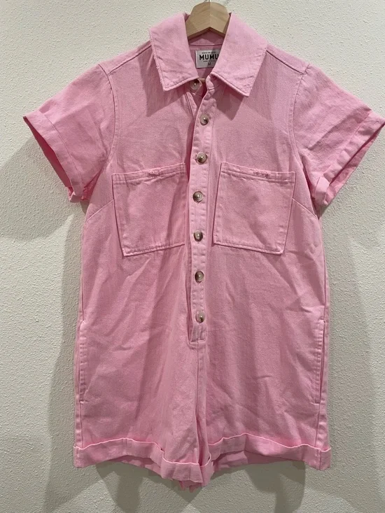 Show Me Your MuMu Range Romper Jumpsuit Pink Button Up NWT Size Medium Summer - Picture 7 of 14